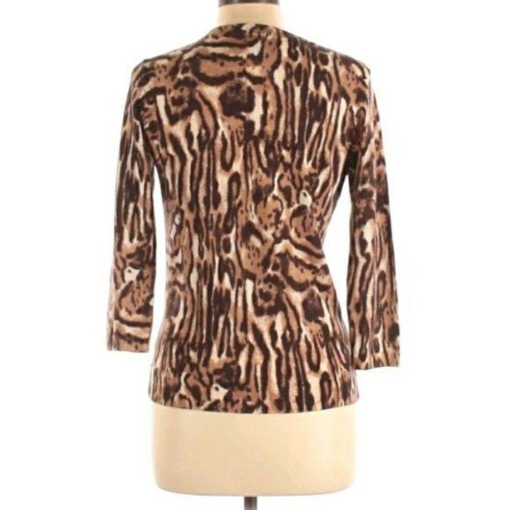 Talbots Sweater 100% Pure Merino Wool Leopard Animal Print Crew Neck Brown L - Picture 6 of 9